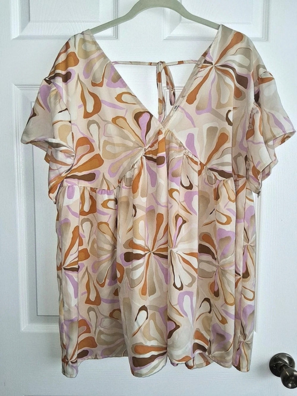 entro Abstract Print Blouse in Cream & Orange Size XL